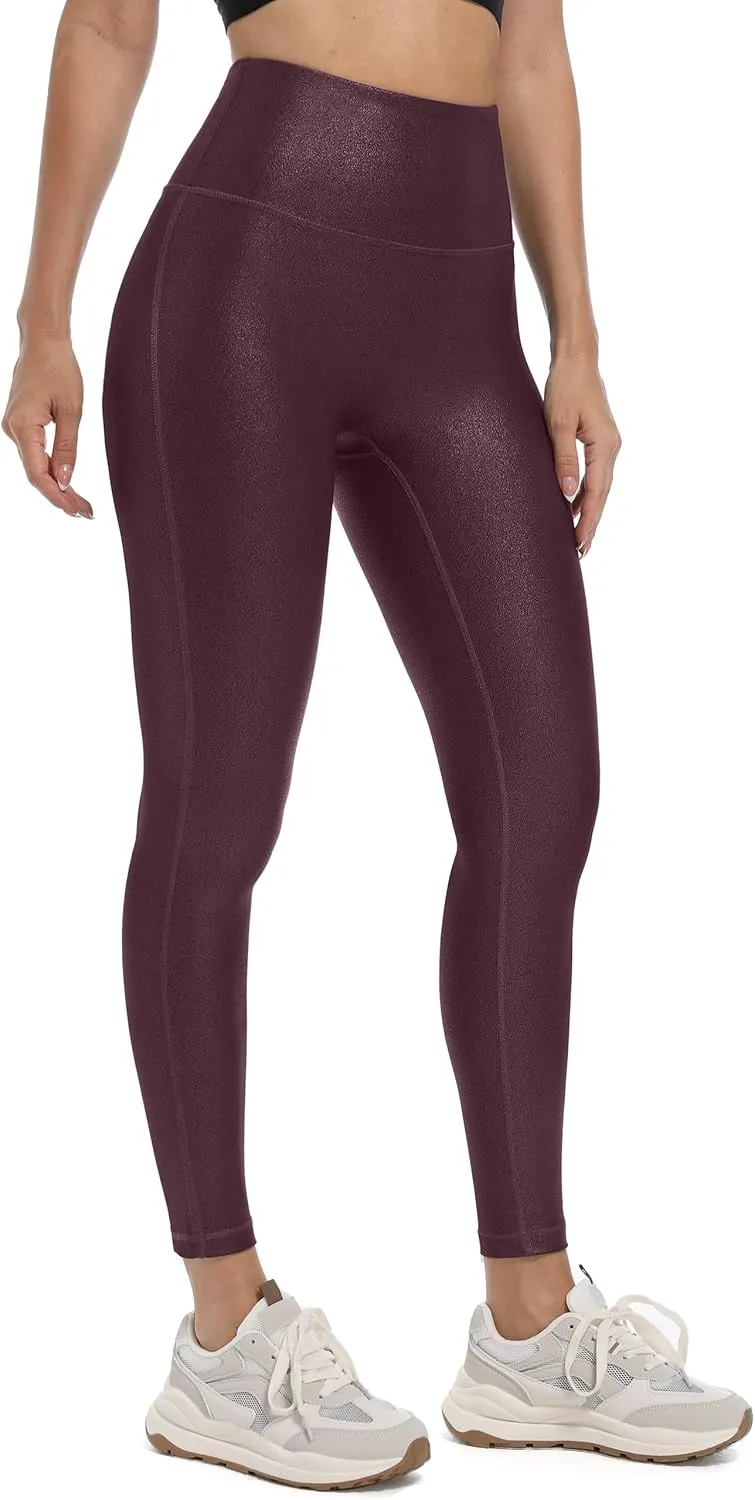 HARTPOR Faux Leather Leggings for Women 25''/ 28''- High Waisted Tummy Control Leather Pants Stretch Ankle Pleather Leggings