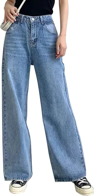 HDLTE Women Ripped Boyfriends Jeans Distressed High Waist Baggy Denim Pants Wide Leg Straight Trousers Y2k Streetwear Pants