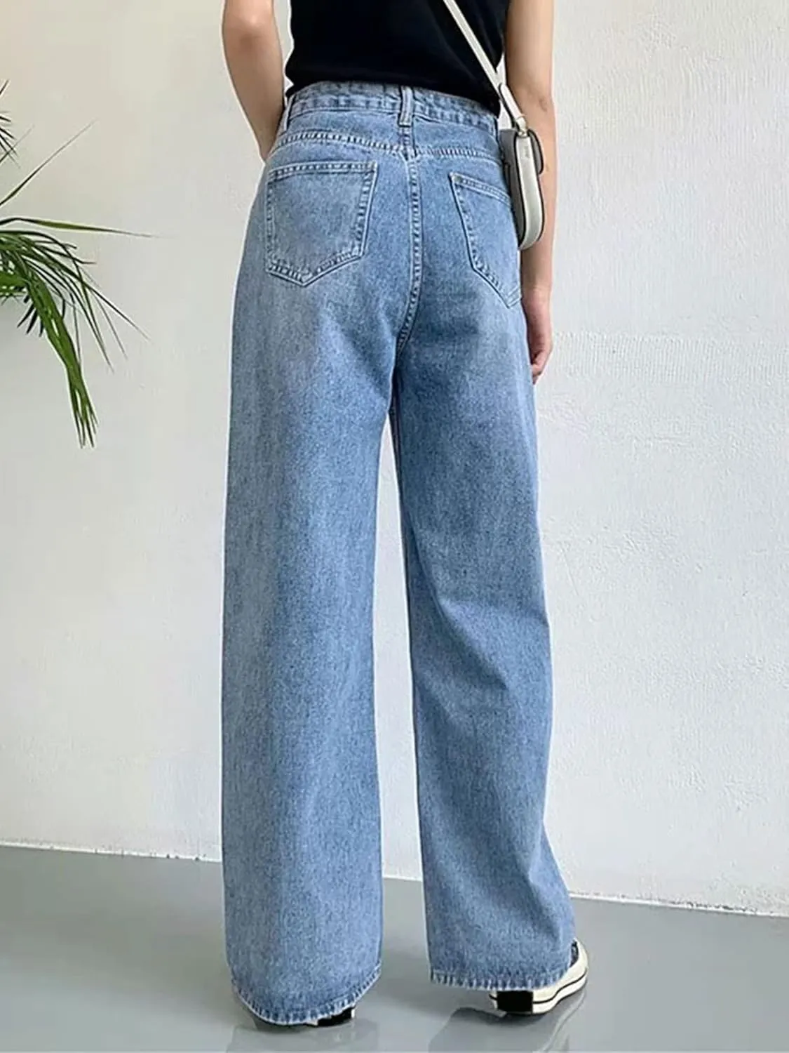 HDLTE Women Ripped Boyfriends Jeans Distressed High Waist Baggy Denim Pants Wide Leg Straight Trousers Y2k Streetwear Pants