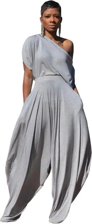 heyheyshine Hip Hop Women 2pcs Set Off Shoulder T-Shirt Tops and Loose Haren Pants Suit Sweatsuit Tracksuit Two Piece Set