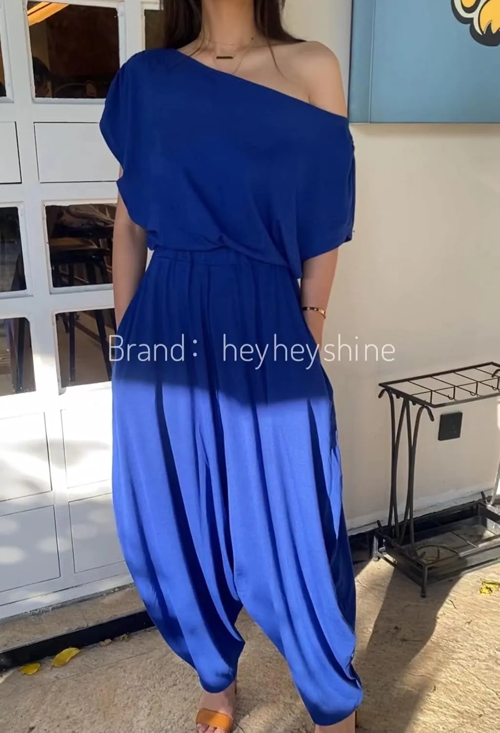 heyheyshine Hip Hop Women 2pcs Set Off Shoulder T-Shirt Tops and Loose Haren Pants Suit Sweatsuit Tracksuit Two Piece Set