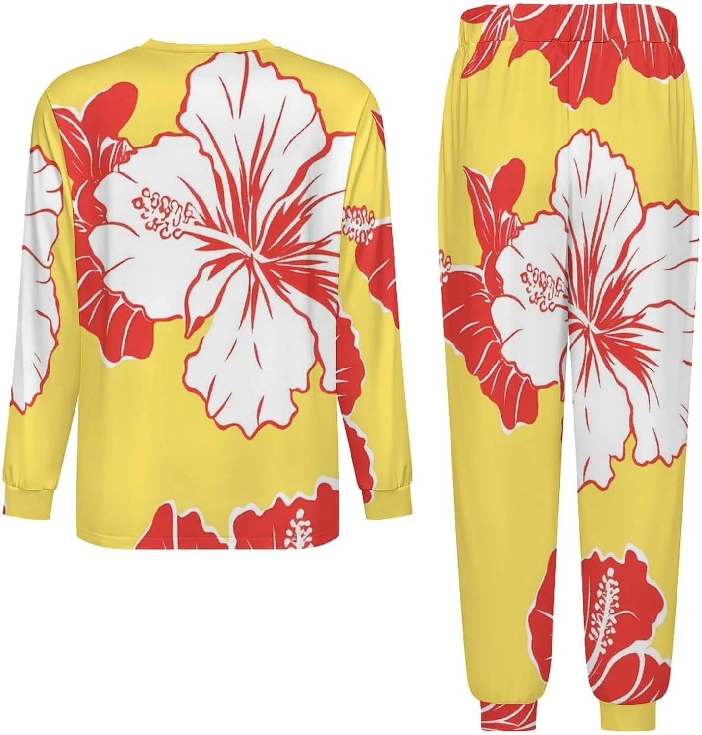 Hibiscus Flowers Soft Mens Pajamas Set Round Neck Pullover Long Sleeve And Pants Loungewear 2 Piece Pjs Set