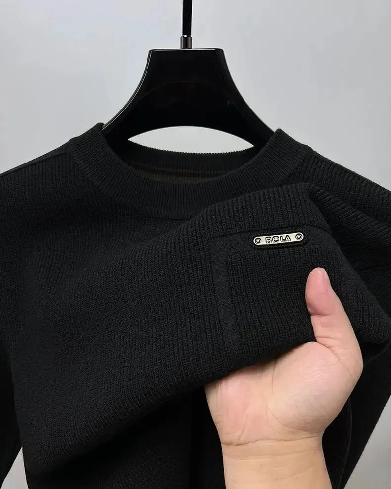 High-Quality Men's Autumn and Winter Knit Pullover | Casual O-Neck Sweater, Solid Color, Exquisite Embossed Design, Warm & Stylish
