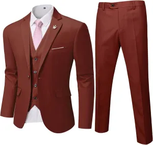 Hihawk Men's Slim Fit 3 Pieces Suit, One Button Blazer Set, Jacket Vest and Pants for Wedding Party Business Prom