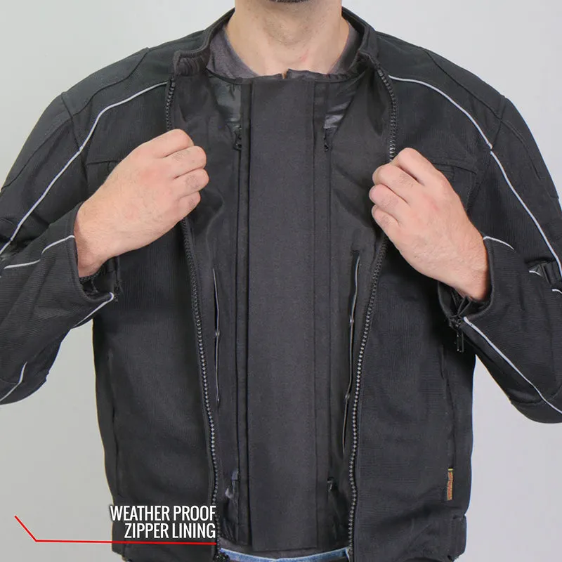 Hot Leathers JKM1024 Mens Black All Weather Armored Nylon Jacket with Concealed Carry Pocket