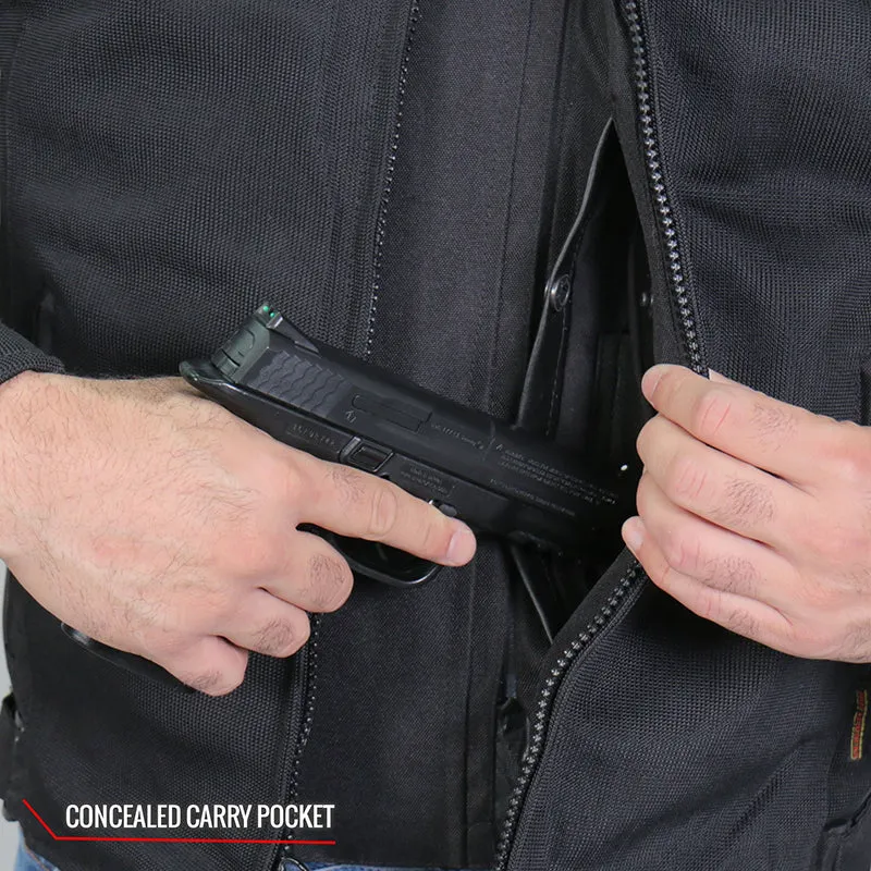 Hot Leathers JKM1024 Mens Black All Weather Armored Nylon Jacket with Concealed Carry Pocket