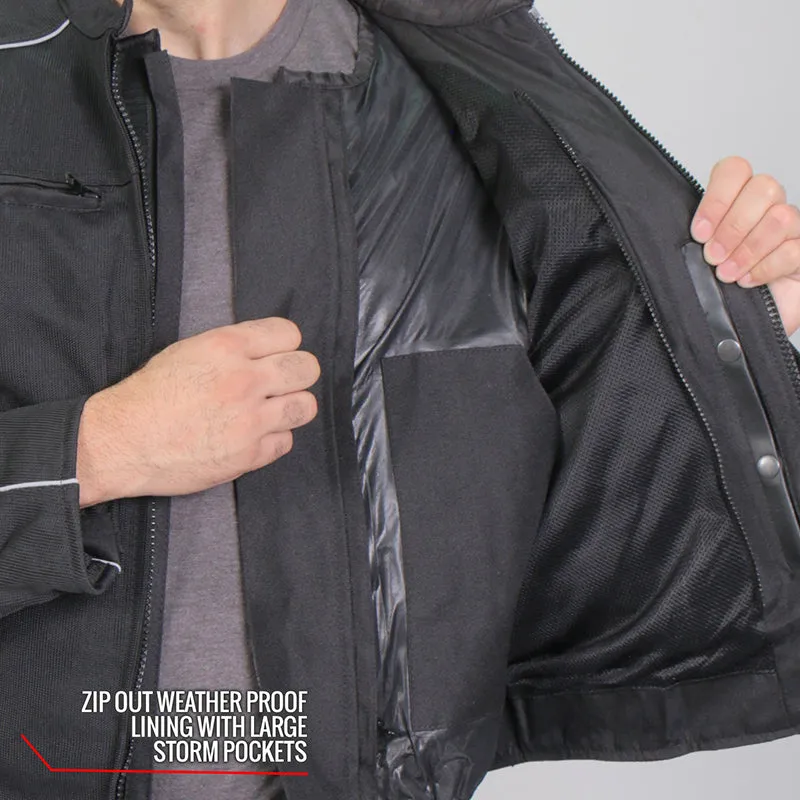 Hot Leathers JKM1024 Mens Black All Weather Armored Nylon Jacket with Concealed Carry Pocket