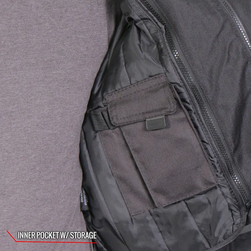 Hot Leathers JKM1024 Mens Black All Weather Armored Nylon Jacket with Concealed Carry Pocket