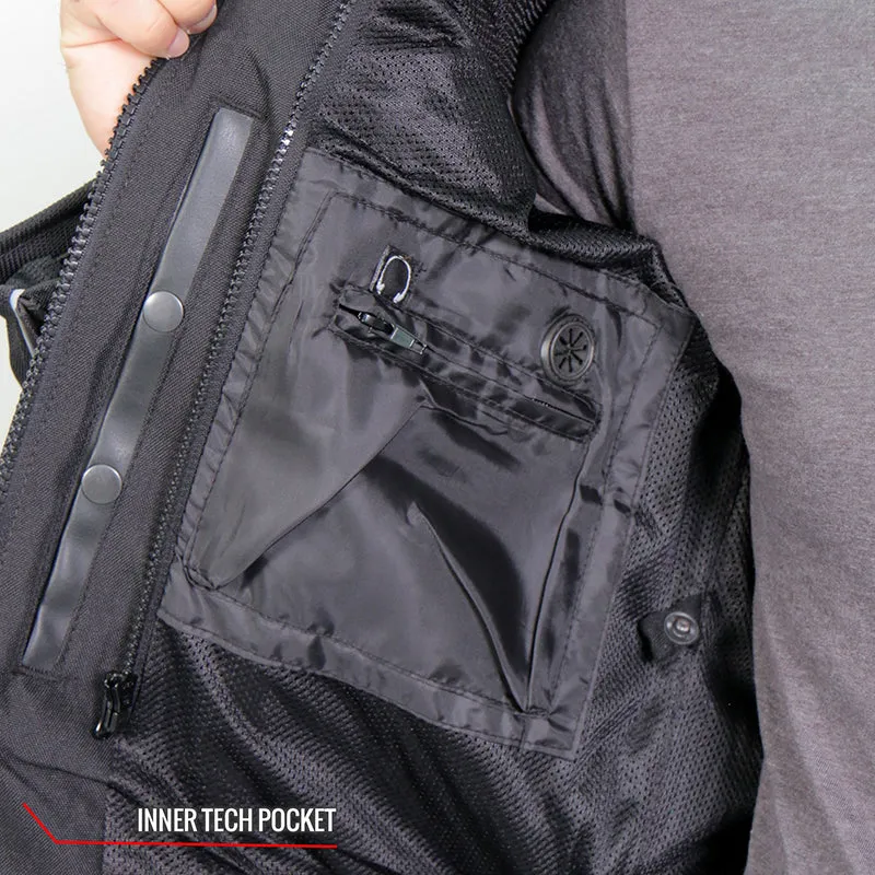 Hot Leathers JKM1024 Mens Black All Weather Armored Nylon Jacket with Concealed Carry Pocket