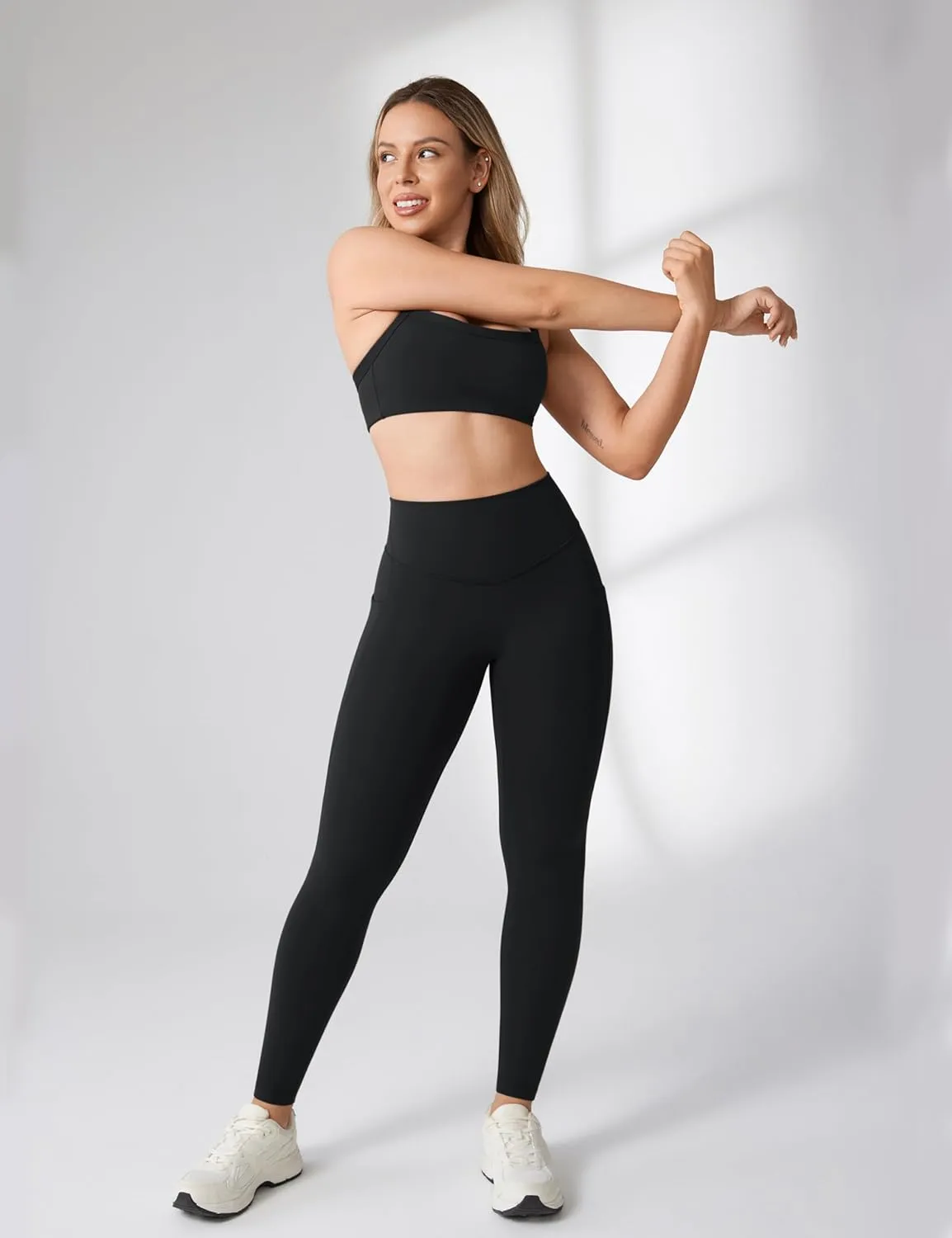 Hugcurve No Front Seam High Waisted Workout Leggings with Pockets for Women Buttery Soft Yoga Pants Gym Tights - 25''