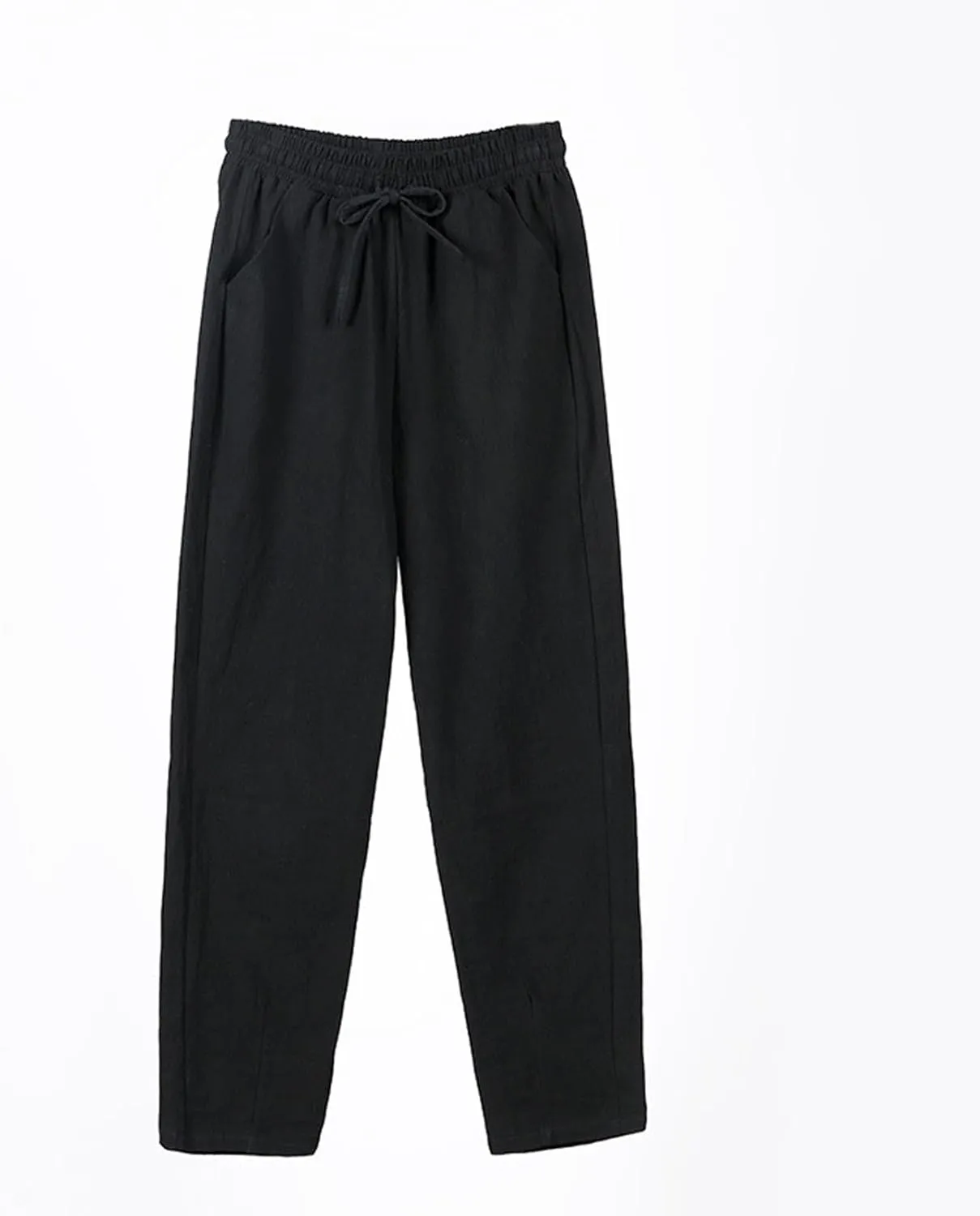 HXHYQKP Women's Cotton Linen Straight Leg Pants Elastic Drawstring Casual Summer Beach Lounge Trousers with Pockets