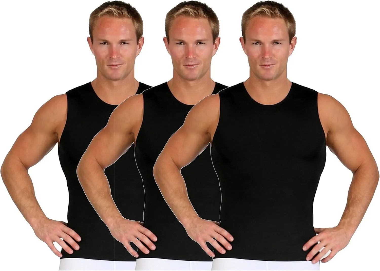Insta Slim ISPRO Slimming Crew-Neck Sleeveless Top Shapewear Compression Shirt for Men - (Pack of 3)