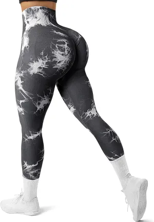 JGS1996 Tie Dye Hidden Scrunch Leggings for Women Tummy Control Butt Lifting Yoga Pants High Waist Compression Workout Tight