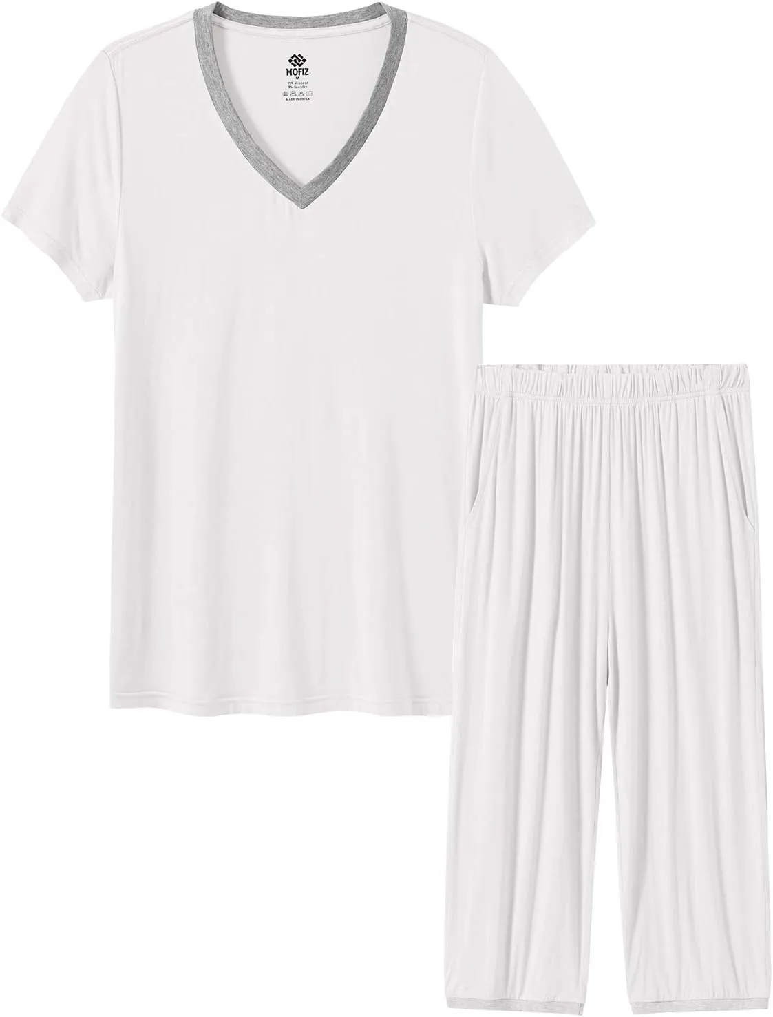 JINSHI Women's Pajamas Set Short Sleeve Top and Capri Pants Lightweight Sleepwear Comfy Pjs Lounge Set with Pockets