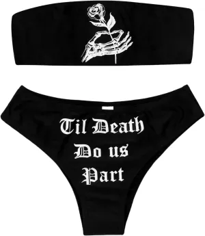 JUMISEE Women Skull Letter Pattern Goth Bikini Set 2 Piece High Waist Bandeau Swimsuit