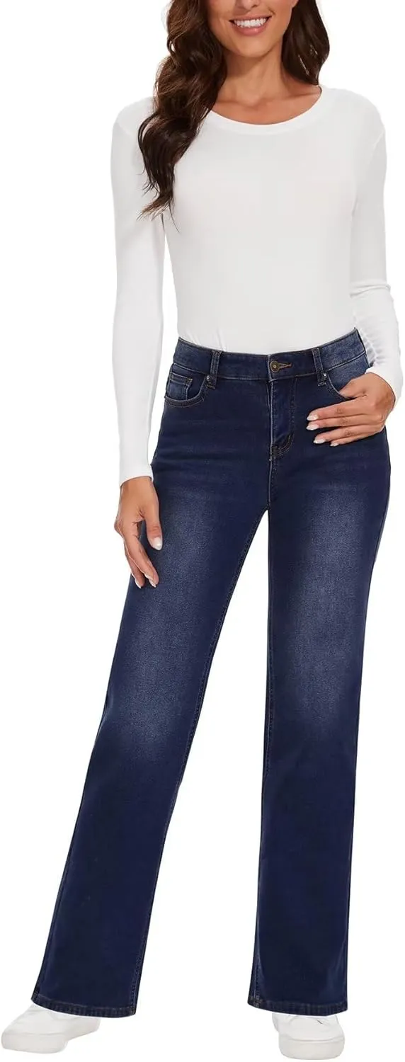 KDF Fleece Lined Jeans Women High Waisted Wide Leg Baggy Jeans for Women Winter Lined Jean Pants