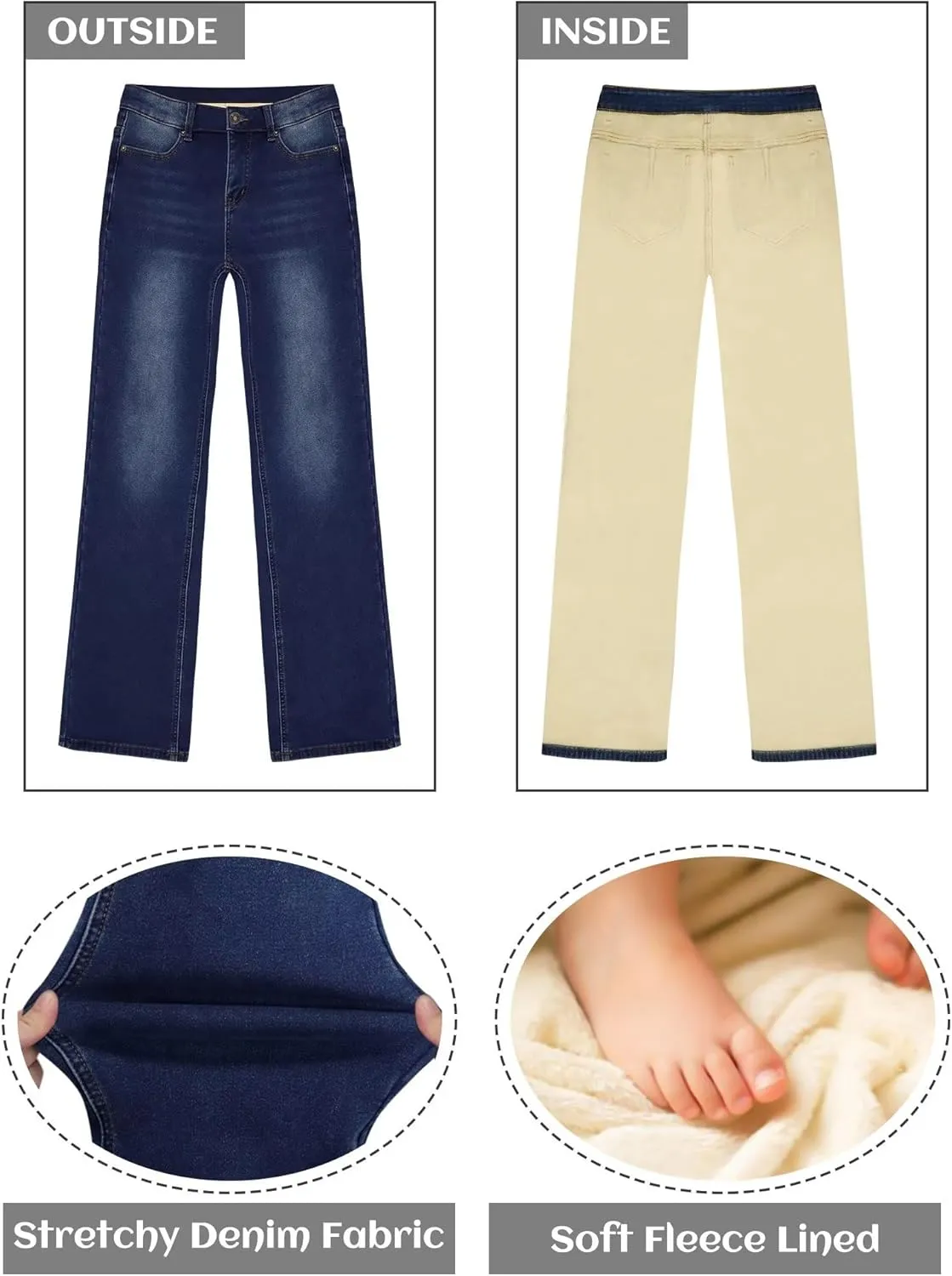KDF Fleece Lined Jeans Women High Waisted Wide Leg Baggy Jeans for Women Winter Lined Jean Pants