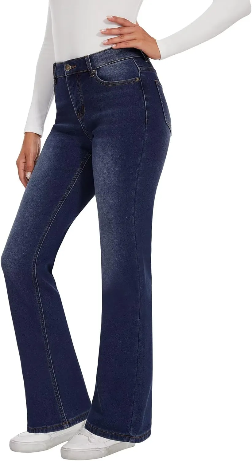 KDF Fleece Lined Jeans Women High Waisted Wide Leg Baggy Jeans for Women Winter Lined Jean Pants