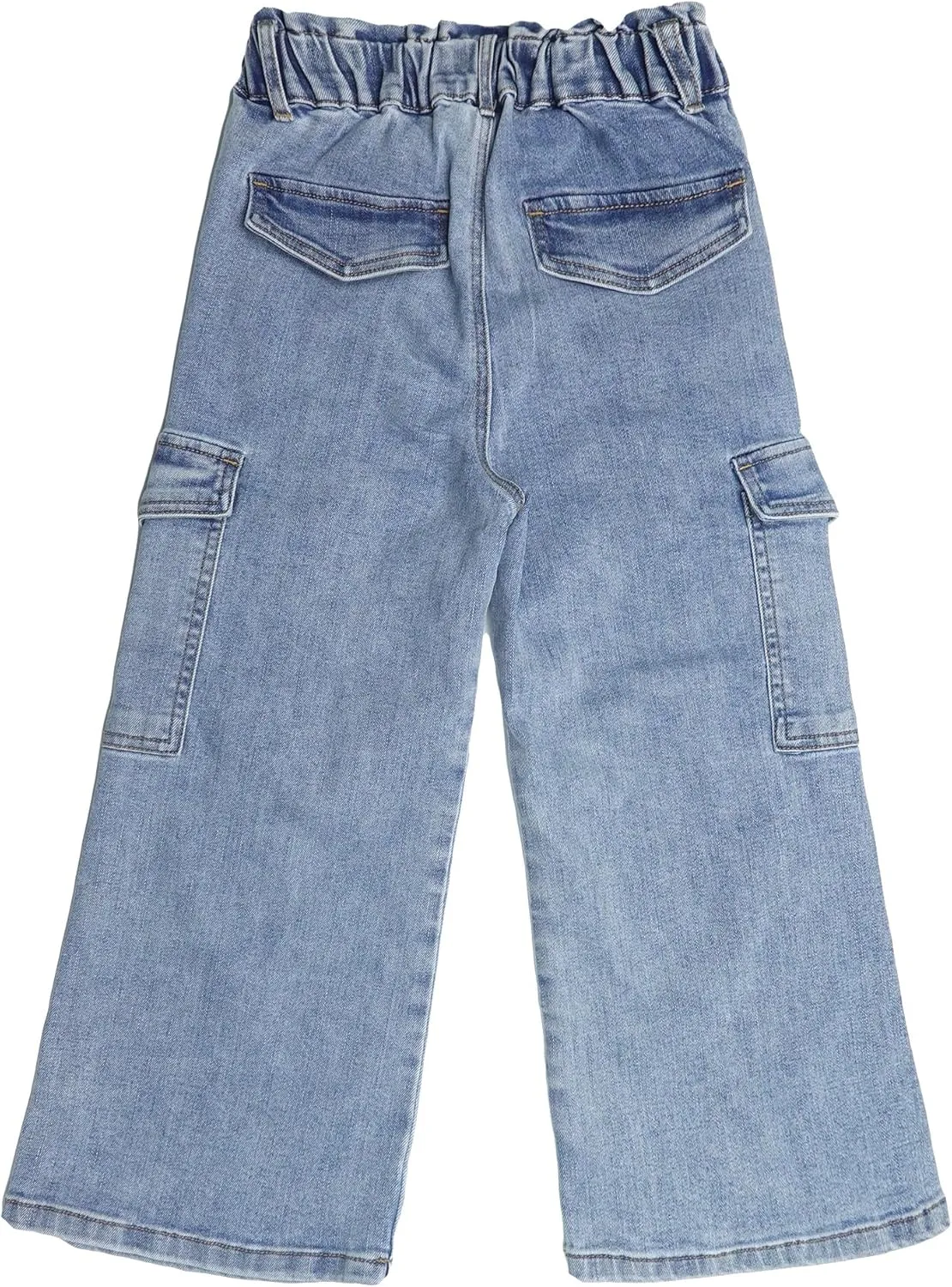 KIDSCOOL SPACE Toddler & Big Child Wide-Leg Cargo Jeans, 18M-14T Ribbed Waist Denim Pants