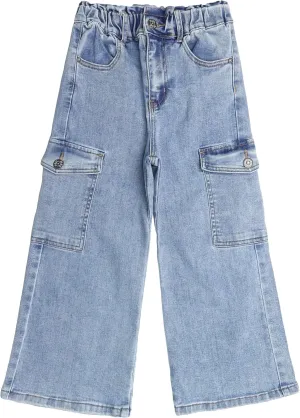 KIDSCOOL SPACE Toddler & Big Child Wide-Leg Cargo Jeans, 18M-14T Ribbed Waist Denim Pants