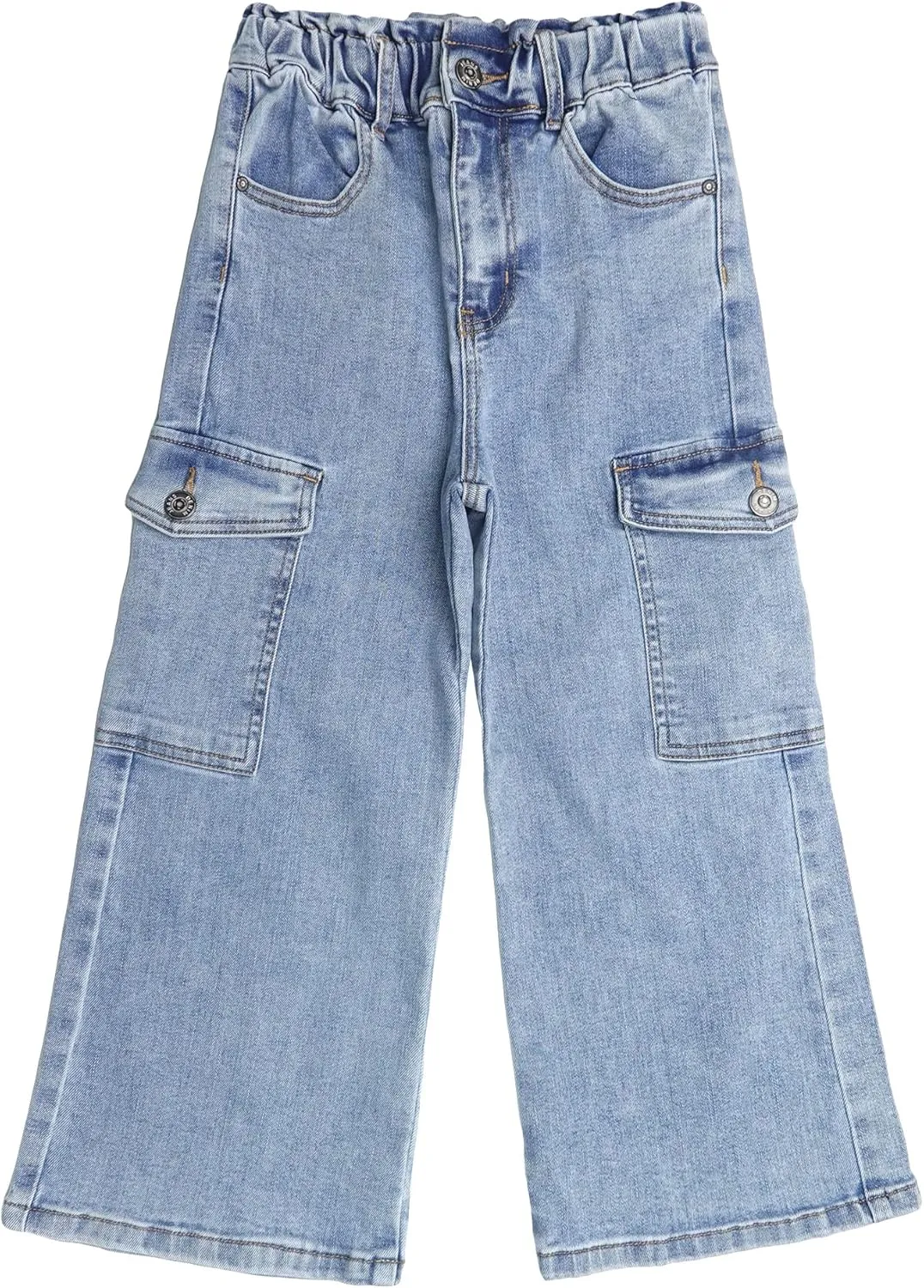 KIDSCOOL SPACE Toddler & Big Child Wide-Leg Cargo Jeans, 18M-14T Ribbed Waist Denim Pants