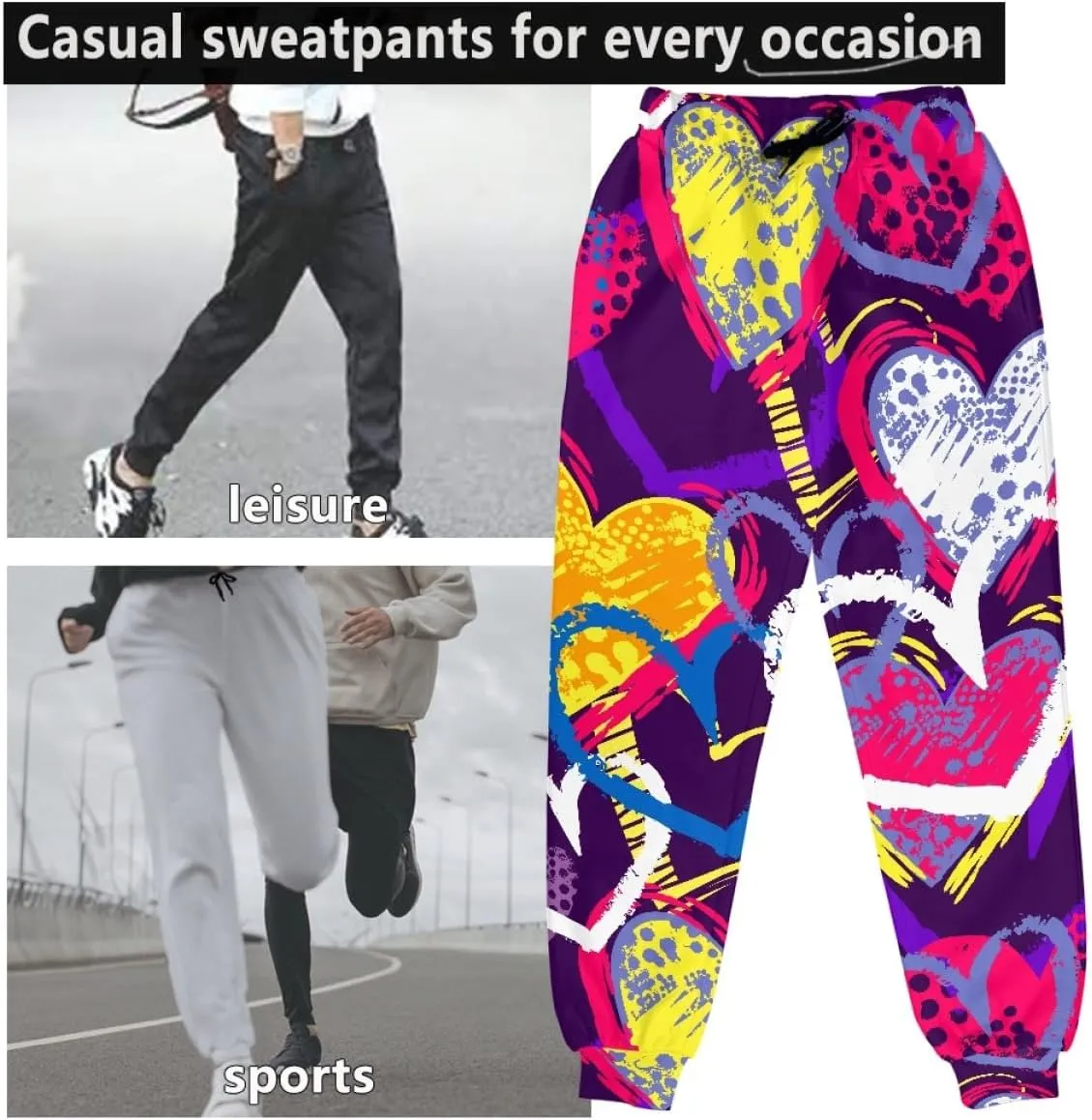 KIDVOVOU Men's Graffiti Print Elastic Waist Drawstring Hip Hop Pants Sport Jogger Sweatpants with Pockets