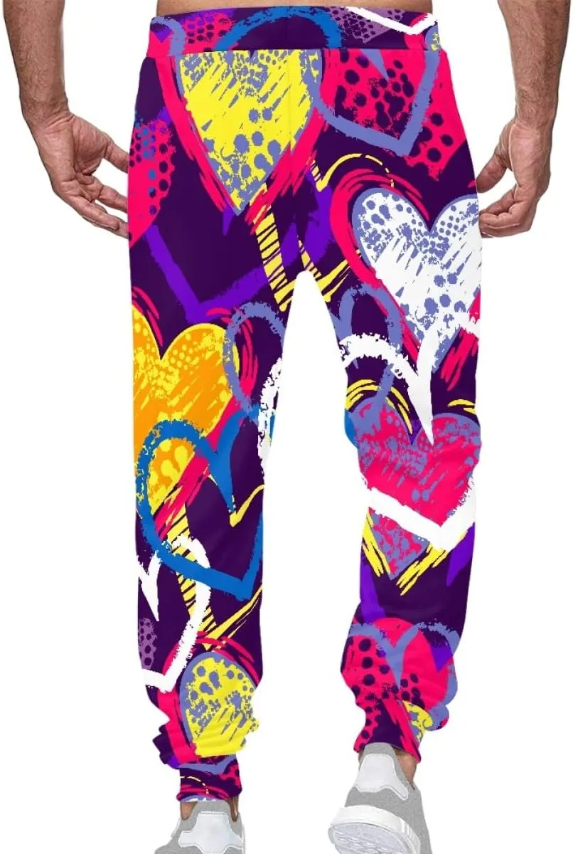 KIDVOVOU Men's Graffiti Print Elastic Waist Drawstring Hip Hop Pants Sport Jogger Sweatpants with Pockets