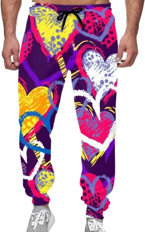 KIDVOVOU Men's Graffiti Print Elastic Waist Drawstring Hip Hop Pants Sport Jogger Sweatpants with Pockets