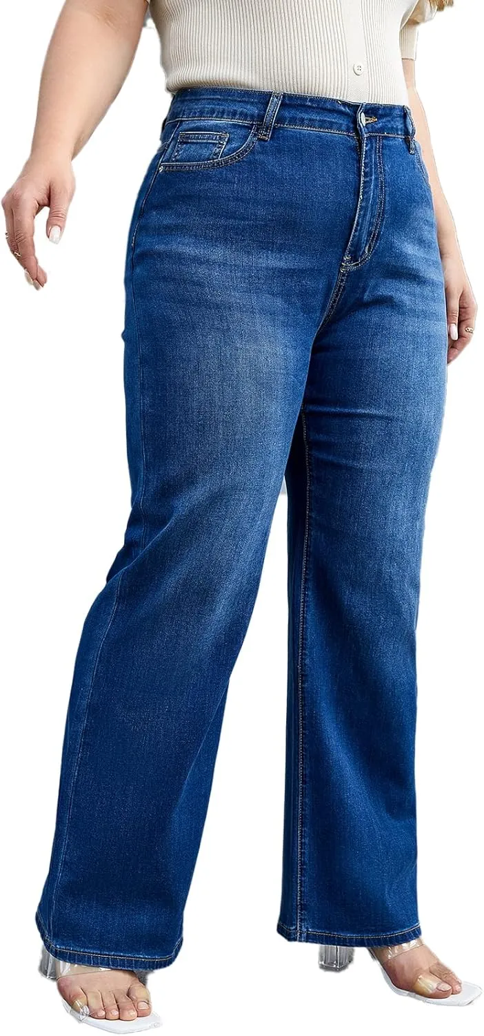 KISSPLUS Plus Size Baggy Jeans for Women High Waist Loose Women Jeans Curvy Stretchy Denim Pants for Women
