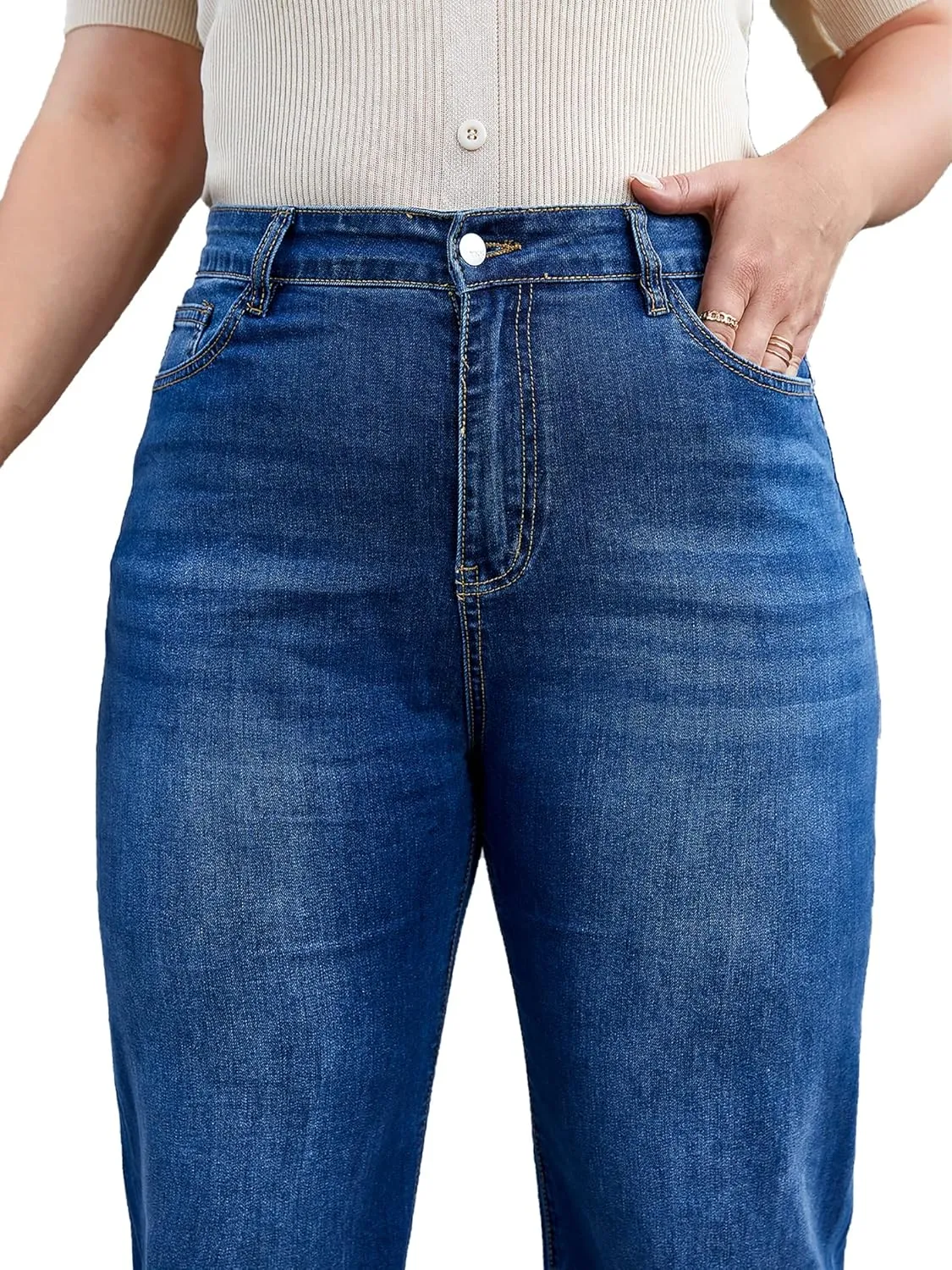 KISSPLUS Plus Size Baggy Jeans for Women High Waist Loose Women Jeans Curvy Stretchy Denim Pants for Women