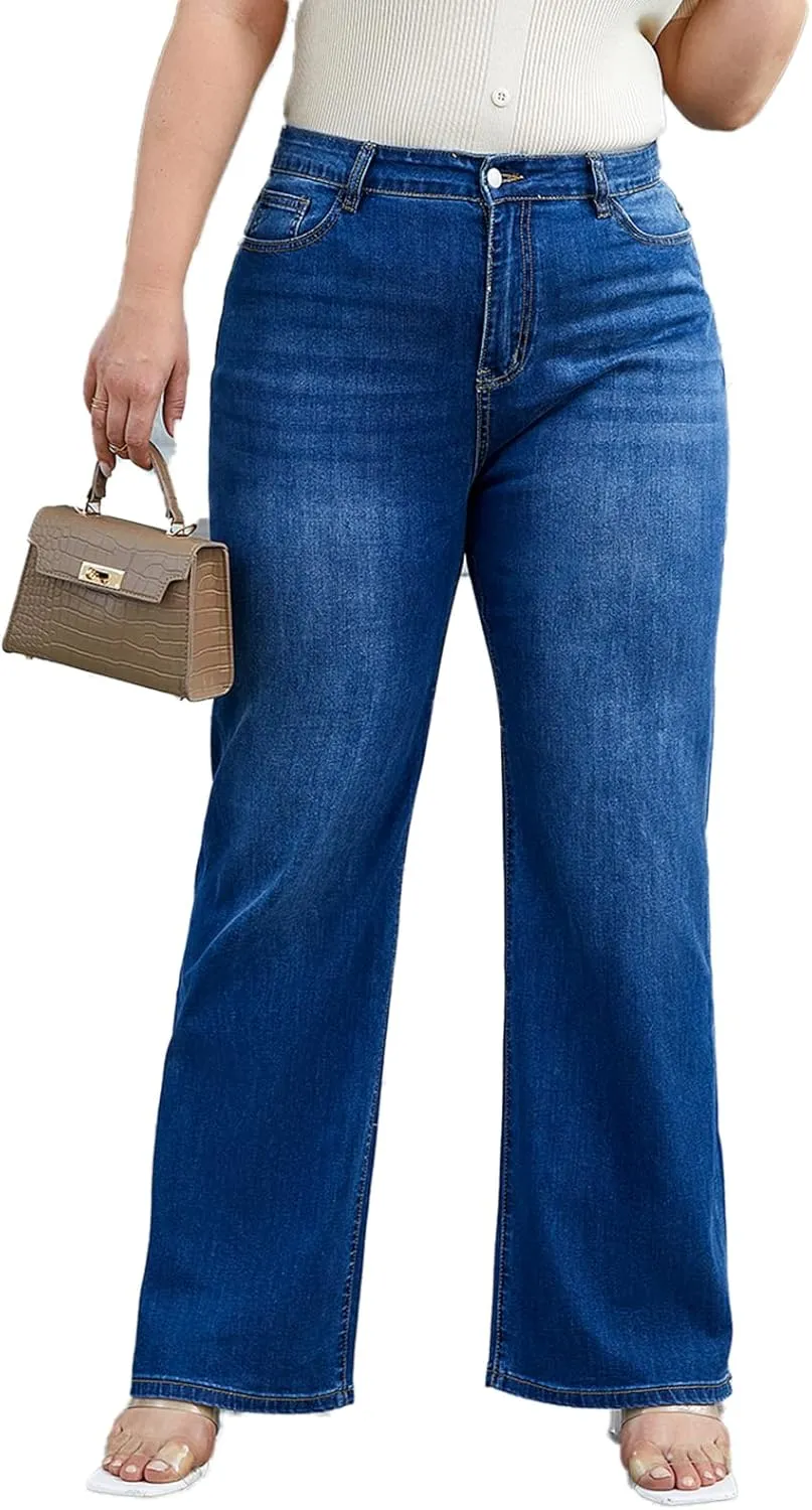 KISSPLUS Plus Size Baggy Jeans for Women High Waist Loose Women Jeans Curvy Stretchy Denim Pants for Women