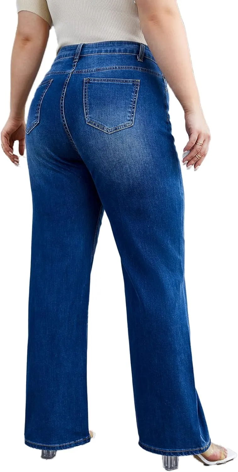KISSPLUS Plus Size Baggy Jeans for Women High Waist Loose Women Jeans Curvy Stretchy Denim Pants for Women