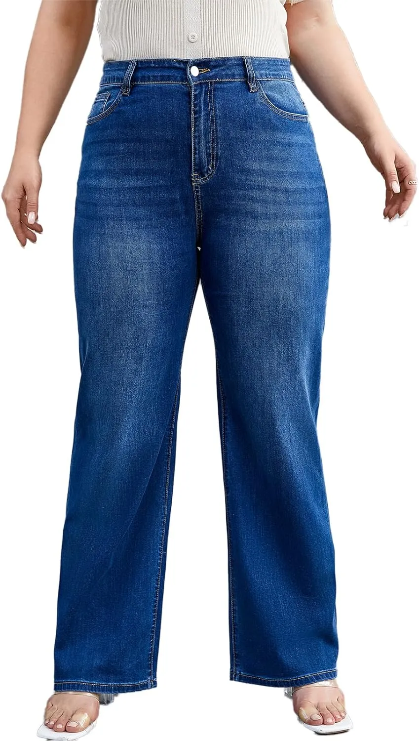 KISSPLUS Plus Size Baggy Jeans for Women High Waist Loose Women Jeans Curvy Stretchy Denim Pants for Women