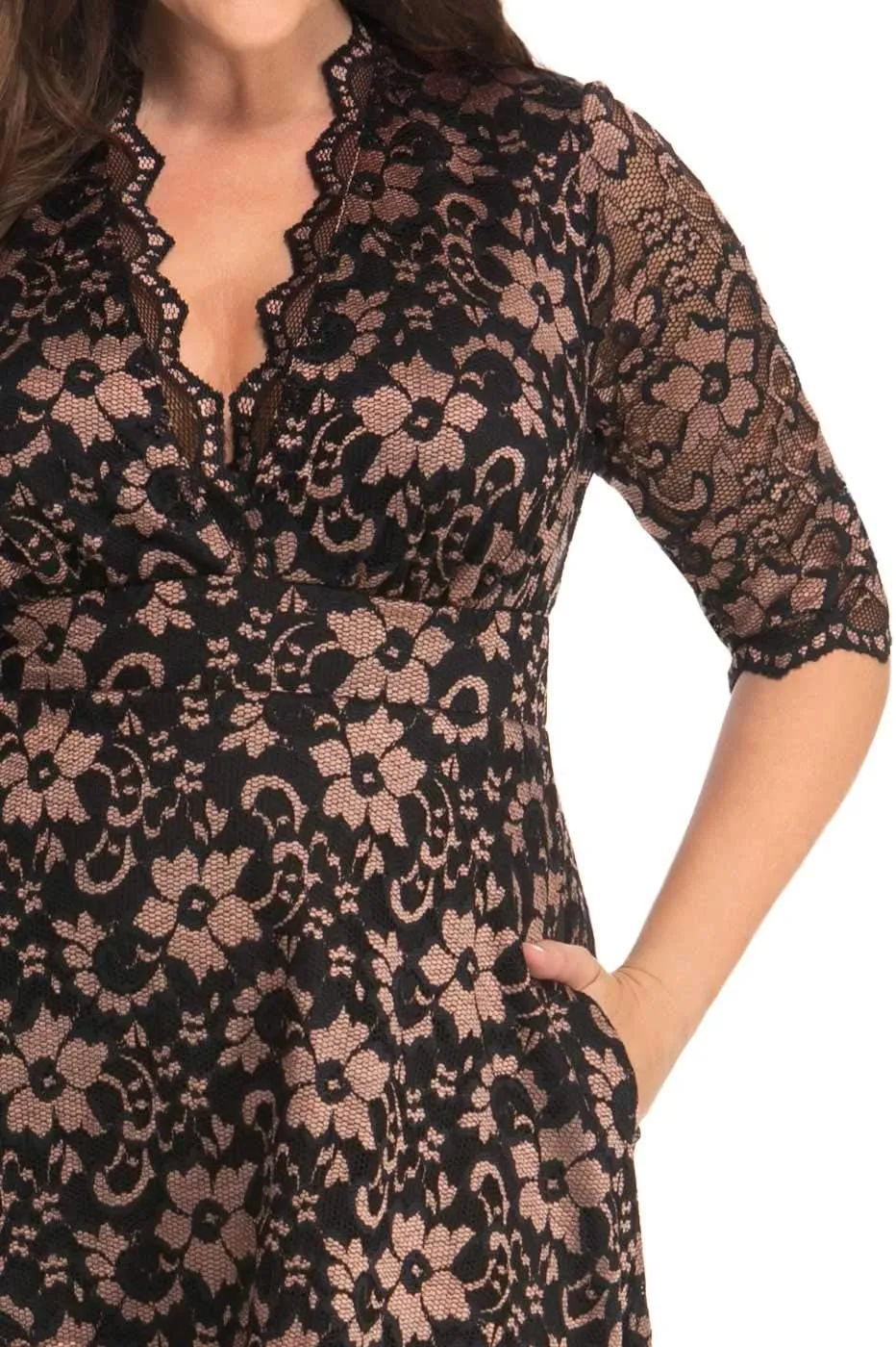 Kiyonna Women's Plus Size Mon Cherie Lace Dress, A-Line Midi Semi-Formal or Formal Cocktail Party Dress for Wedding Guest