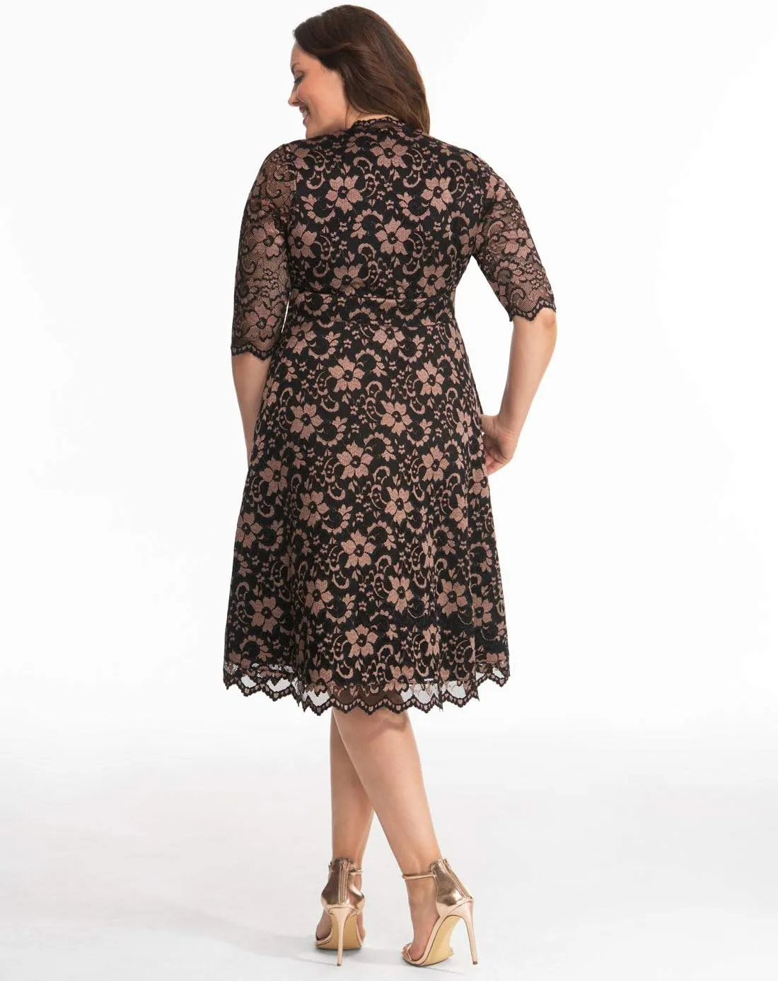 Kiyonna Women's Plus Size Mon Cherie Lace Dress, A-Line Midi Semi-Formal or Formal Cocktail Party Dress for Wedding Guest