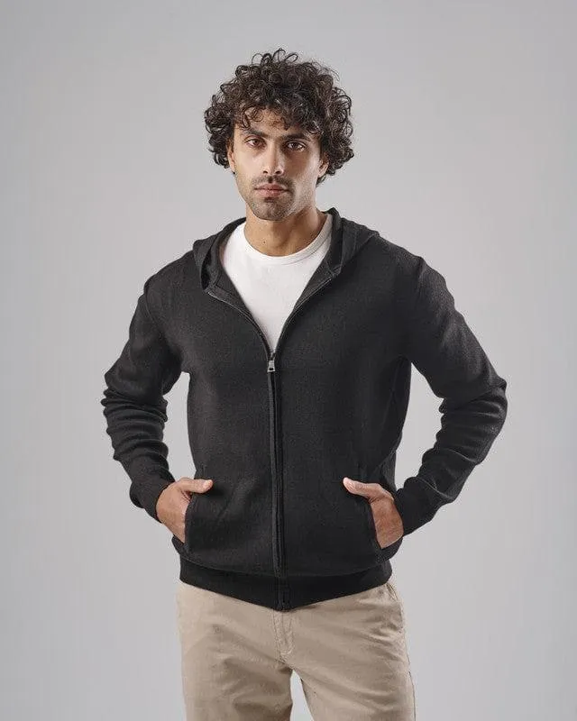 KNIT Zip-Up Hoodie - BLACK