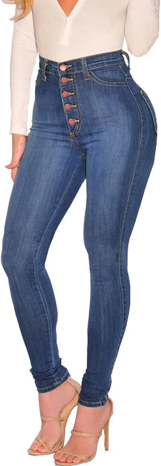 KUNMI Womens Curvy High Waist Stretch Butt Lifting Skinny Colombian Jeans