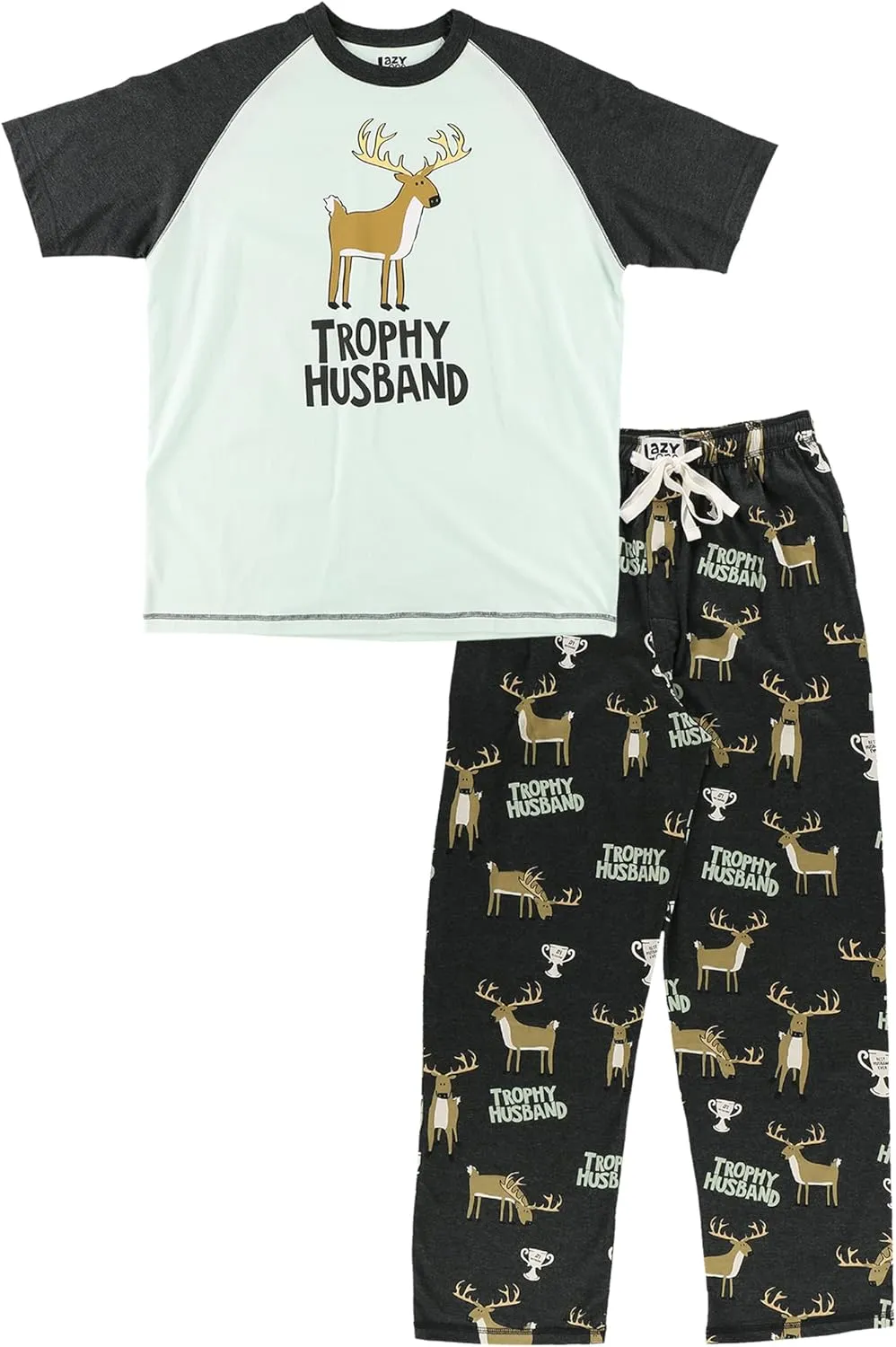 Lazy One Pajama Sets for Men, Short Sleeve Cotton Pajama Shirt and Pants with Funny Animal Prints, Comfy Pajamas for Men