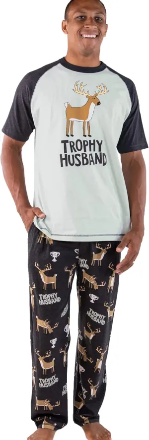 Lazy One Pajama Sets for Men, Short Sleeve Cotton Pajama Shirt and Pants with Funny Animal Prints, Comfy Pajamas for Men