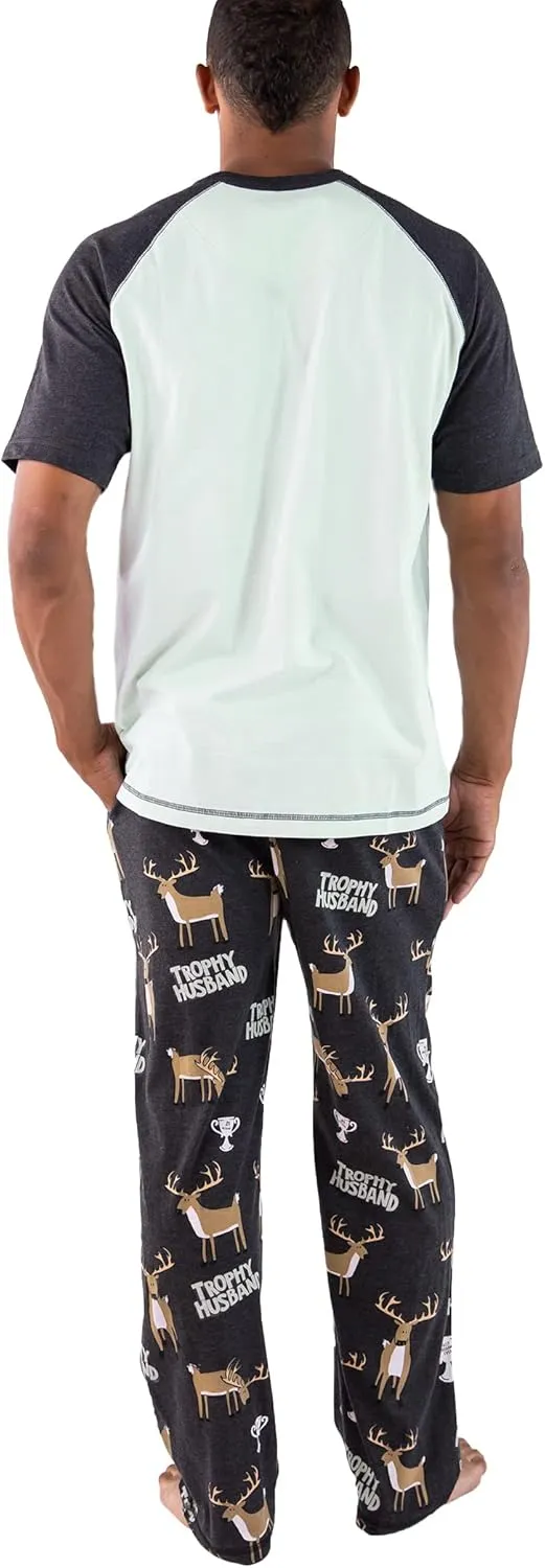 Lazy One Pajama Sets for Men, Short Sleeve Cotton Pajama Shirt and Pants with Funny Animal Prints, Comfy Pajamas for Men