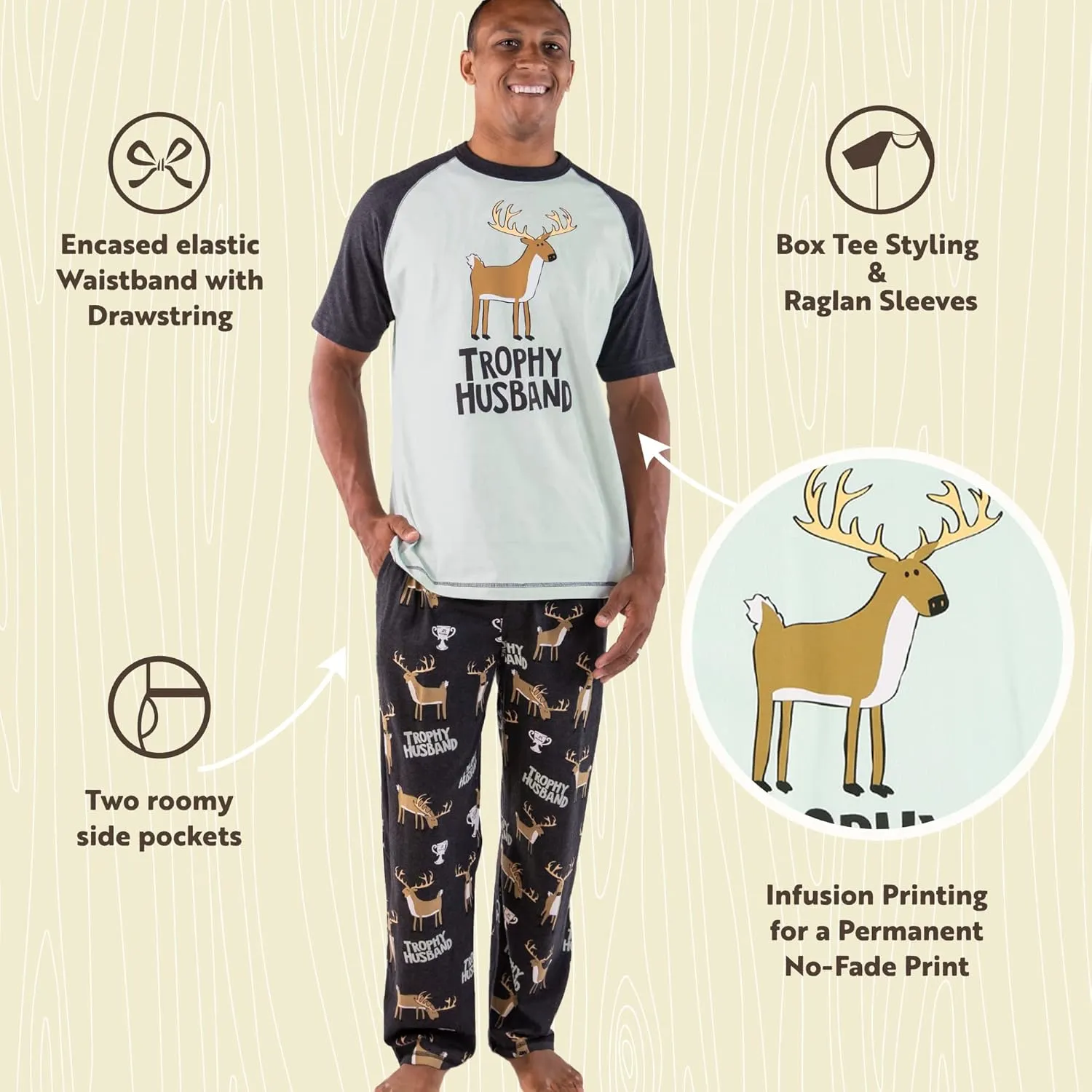 Lazy One Pajama Sets for Men, Short Sleeve Cotton Pajama Shirt and Pants with Funny Animal Prints, Comfy Pajamas for Men