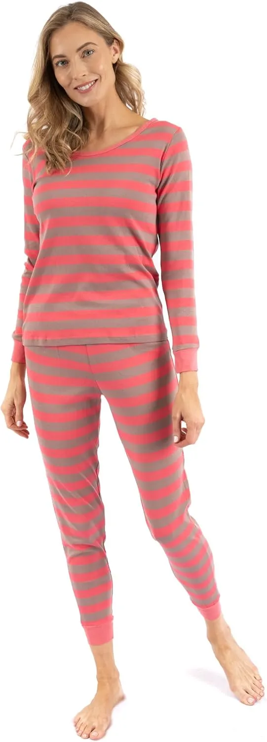 Leveret Women's Pajamas Fitted Striped 2 Piece Pjs Set 100% Cotton Sleep Pants Sleepwear (XSmall-XLarge) Plus Sizes