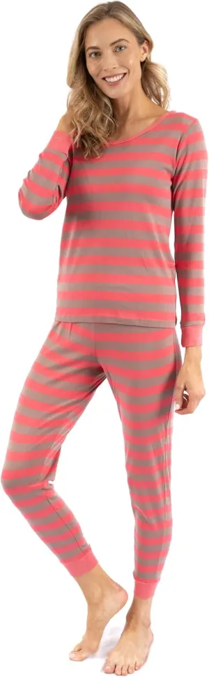 Leveret Women's Pajamas Fitted Striped 2 Piece Pjs Set 100% Cotton Sleep Pants Sleepwear (XSmall-XLarge) Plus Sizes