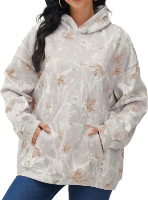 Light Camo Hoodie Womens Graphic Maple Leaf Print Sweatshirt for Women Trendy Oversized Fleece Hoodies with Pockets