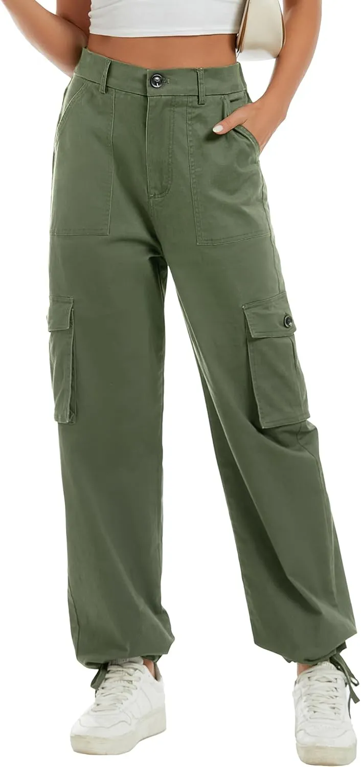 LOCUBE Women's High Waist Wide Leg Cargo Hiking Pants Casual Tactical Style with 6 Pockets