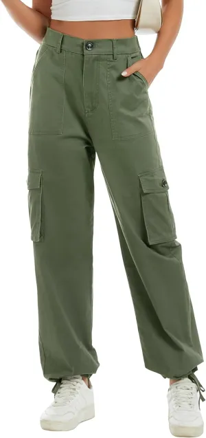 LOCUBE Women's High Waist Wide Leg Cargo Hiking Pants Casual Tactical Style with 6 Pockets