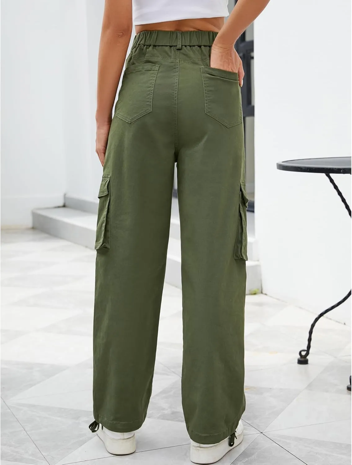 LOCUBE Women's High Waist Wide Leg Cargo Hiking Pants Casual Tactical Style with 6 Pockets