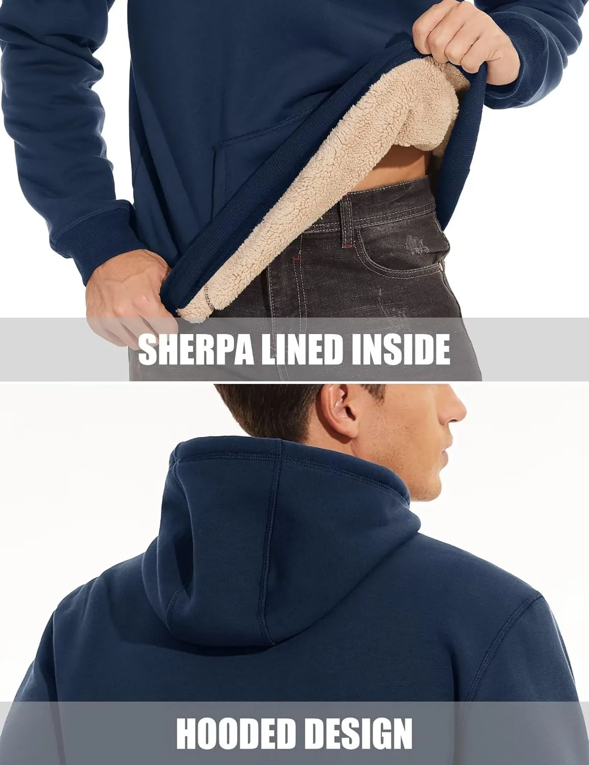 MAGCOMSEN Men's Heavy Hoodie Sherpa Fleece Lined Pullover Thick Winter Hooded Sweatshirt