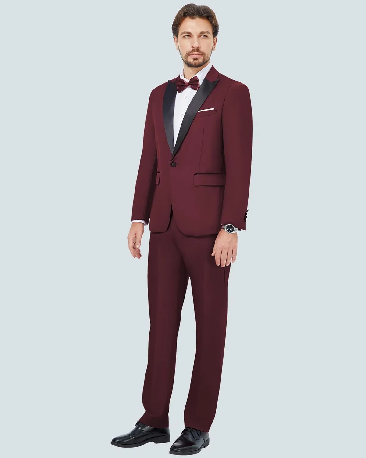 MAGE MALE Men's 2 Piece Suit One Button Slim Fit Formal Wedding Prom Tuxedo Suits Blazer Pants with Bow Tie Set