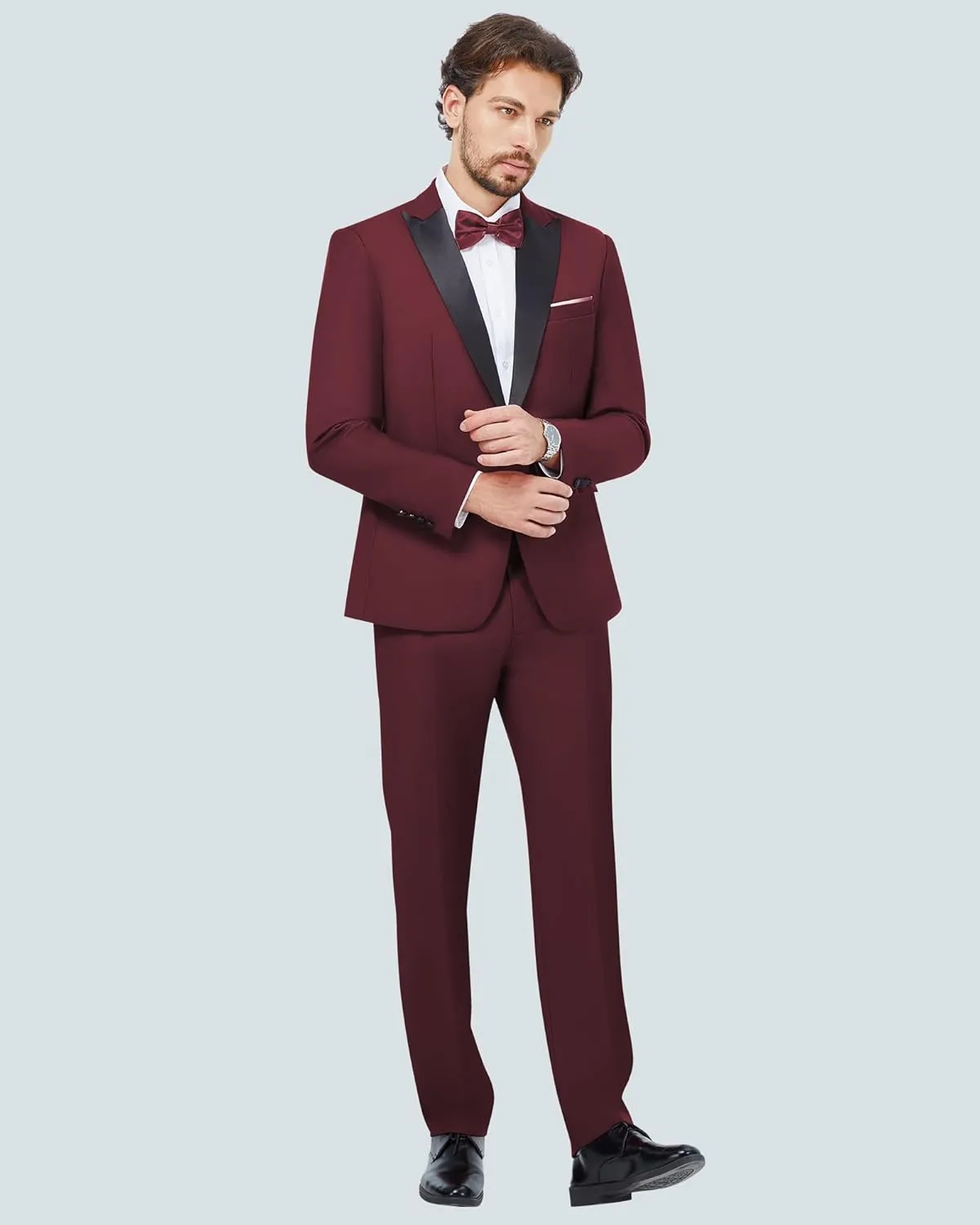 MAGE MALE Men's 2 Piece Suit One Button Slim Fit Formal Wedding Prom Tuxedo Suits Blazer Pants with Bow Tie Set